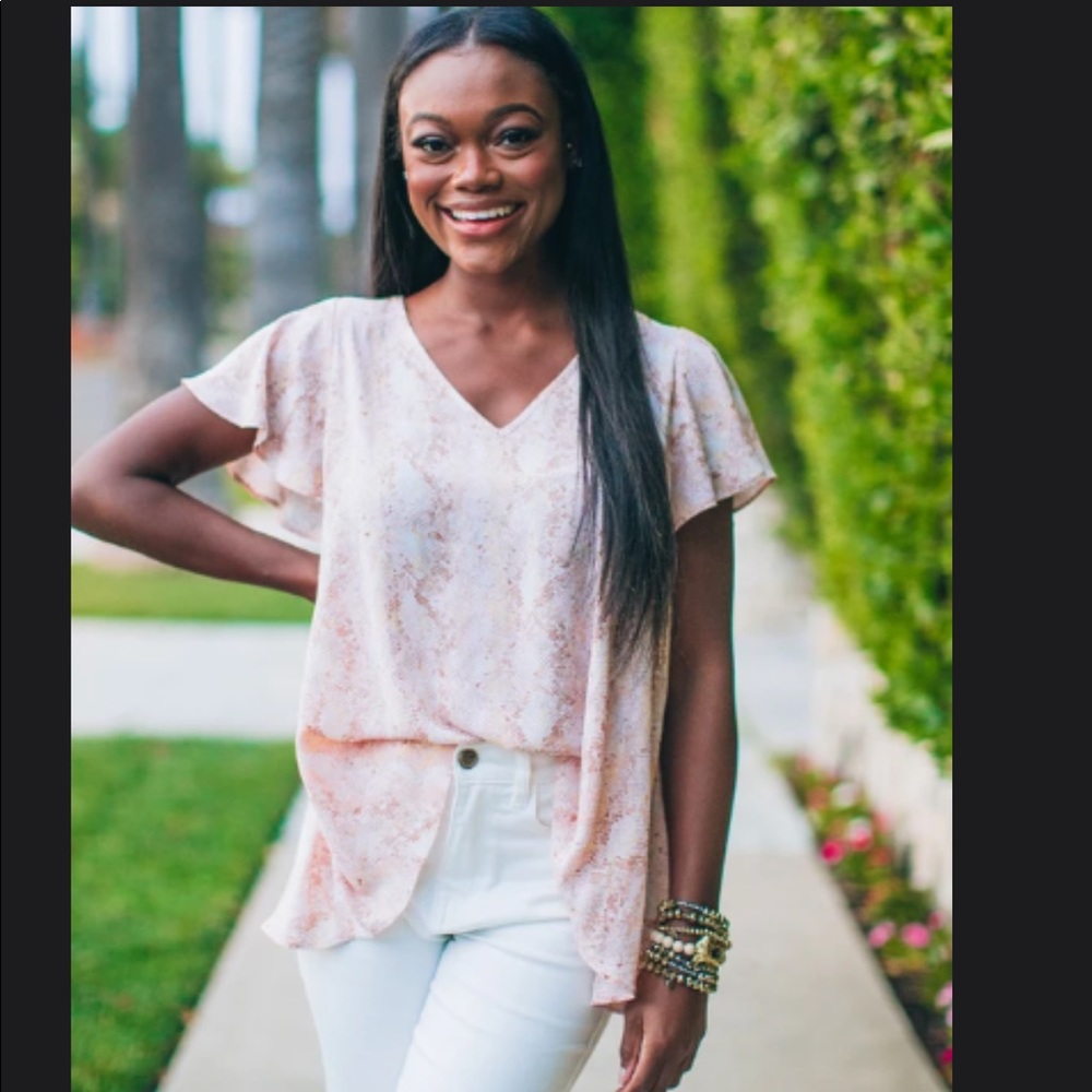 (2) Buddy Love Flutter Sleeve V Neck Tops